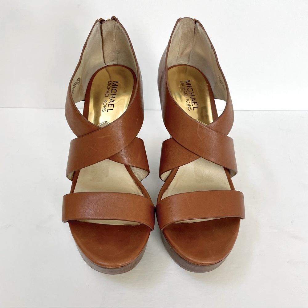 Michael Kors Elena Stacked Leather Wedge Size 8 - Picture 3 of 15